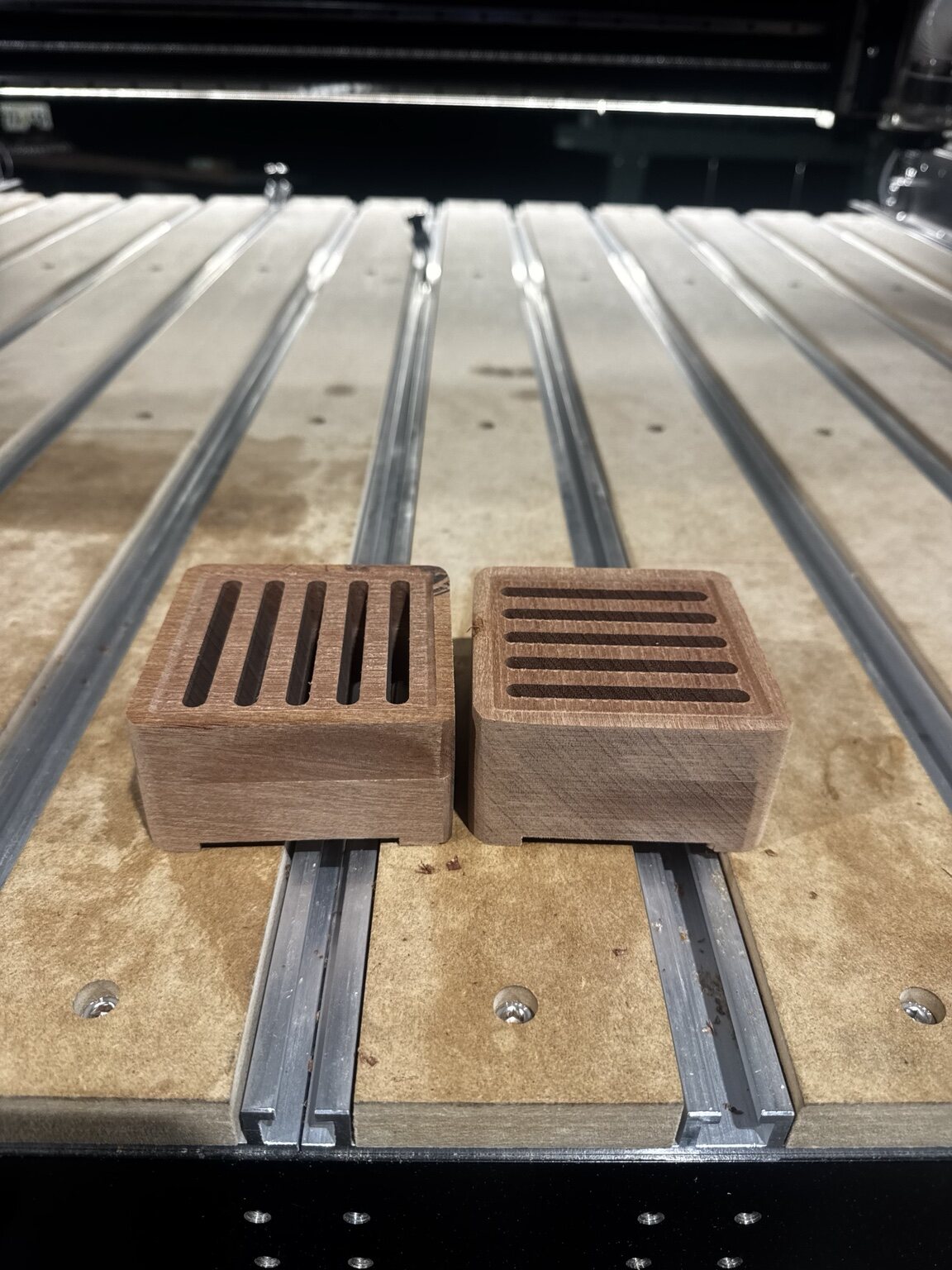 Pair of slotted hardwood soap dishes