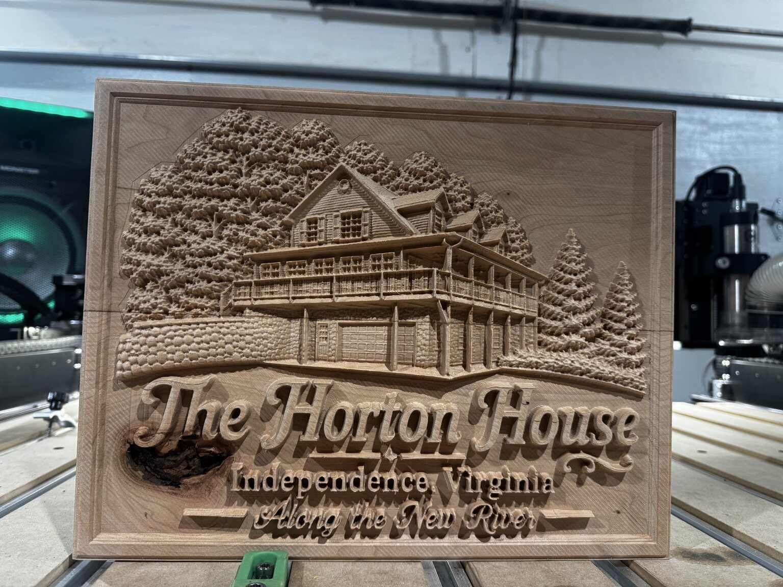 The Horton House rendered as a detailed custom wooden relief portrait
